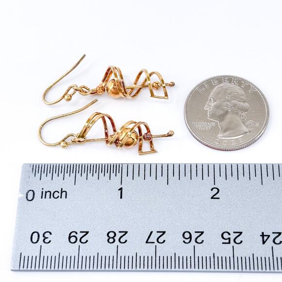 Vintage Sterling Silver 925 Gold Vermeil Spiral Dangle Earrings - Picture 8 of 8